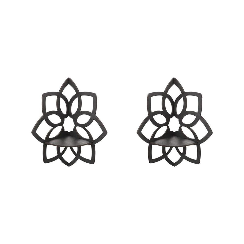 2X Lotus-Eckregale, Wand-Eckregale mit Holzblumen, Schwebende Regale, Kristall-Ausstellungsregal, Boho-Wand-Eckregale
