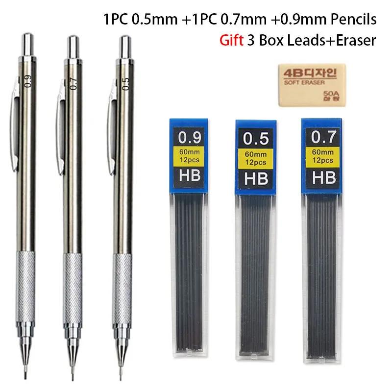 0.3 0.5 0.7 0.9 1.3 2.0 3.0mm Mechanical Pencil Full Metal Art Drawing Painting Automatic Pen Office School Supply Stationery
