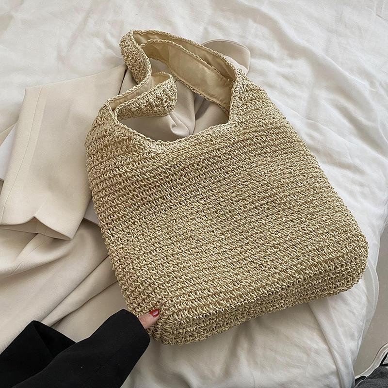 Сумка ручная новая повседневная на плечо пляжная для отпуска большой вместимости для поездок на работу плетеная соломенная сумка-тоут для женщин