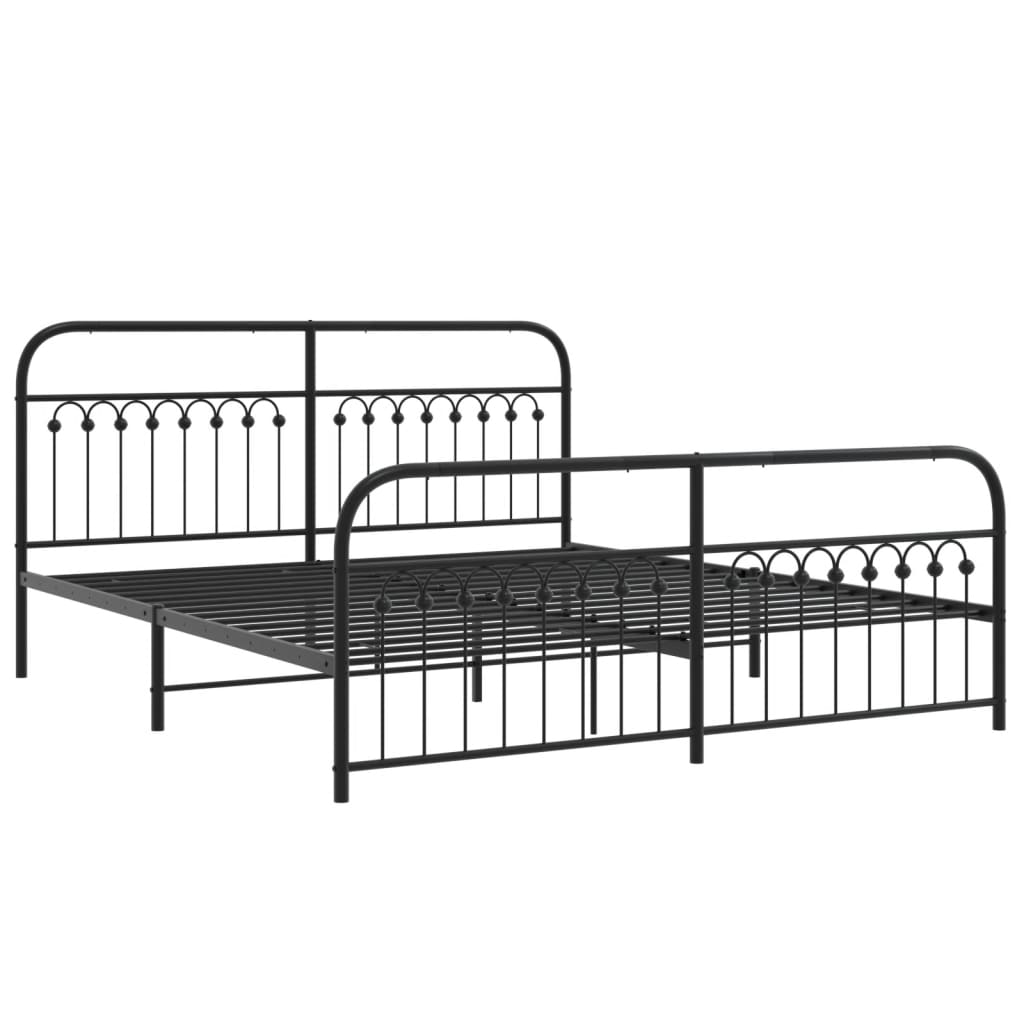 Metal Bed Frame with Headboard and Footboard Black 183 x 213 cm