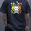 2025 Men's 100_ Cotton Summer Loose Fit Large Rabbit Skull Graphic Printed Slim Fit Casual Sports Round Neck Short Sleeved