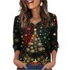 Women's Fashionable Casual Christmas Printed V-neck Top