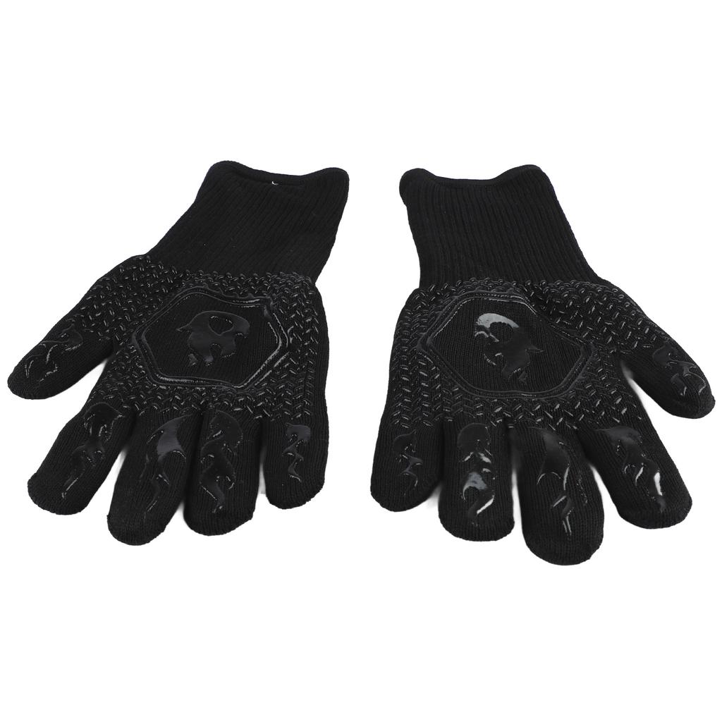 BBQ Gloves Heat Resistant Grilling Gloves Non Slip Oven Gloves Long Kitchen Gloves for Barbecue Baking Black Average