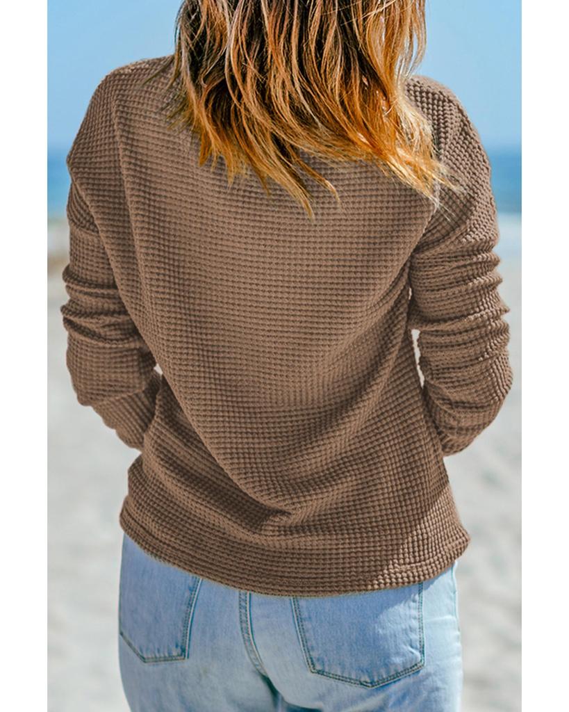 Azura Exchange Dark Brown Waffle Knit Drop Shoulder Long Sleeve Top