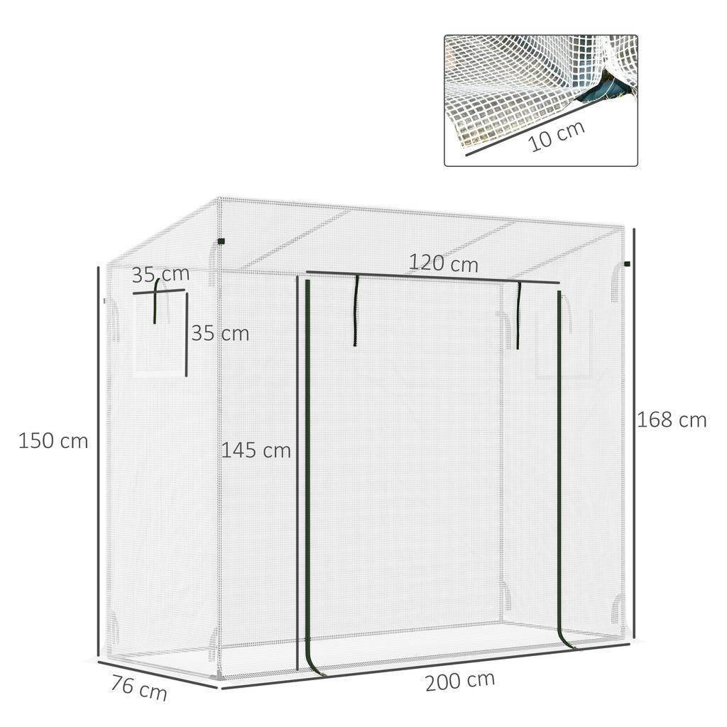 Small Walk-in Garden Greenhouse with Steel Frame, Large Roll-up Door and Windows, 200Lx76Wx168Hcm, White