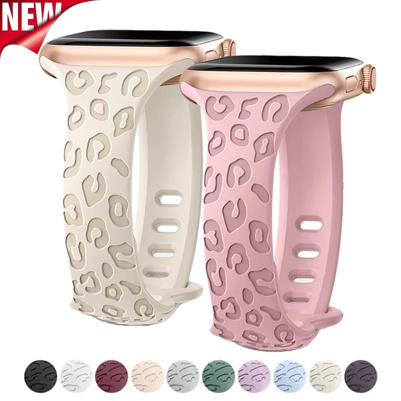 Leopard Engraved Strap for Apple Watch Band 44mm 40mm 45mm 49mm 41 42mm Silicone Bracelet for Iwatch Series Ultra 2 9 8 7 6 SE 5