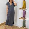 Womens Dress Summer Casual Short Sleeve Midi Dress Loose V-neck Button Down