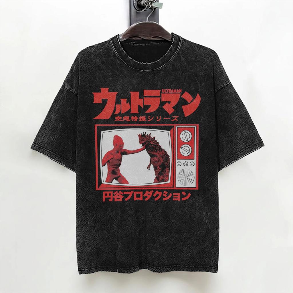 Ultraman Tiga Multi Type Chibi Style Kawaii T Shirt Hip Hop Washed Cotton High Street TShirts Men Tops Streetwear Tee Shirt