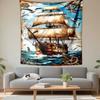 Tapestry Vintage Tall Sailing Ship Galleon Seagulls Compass Nautical Watercolor Wall Hanging for Coastal Beach House Decor