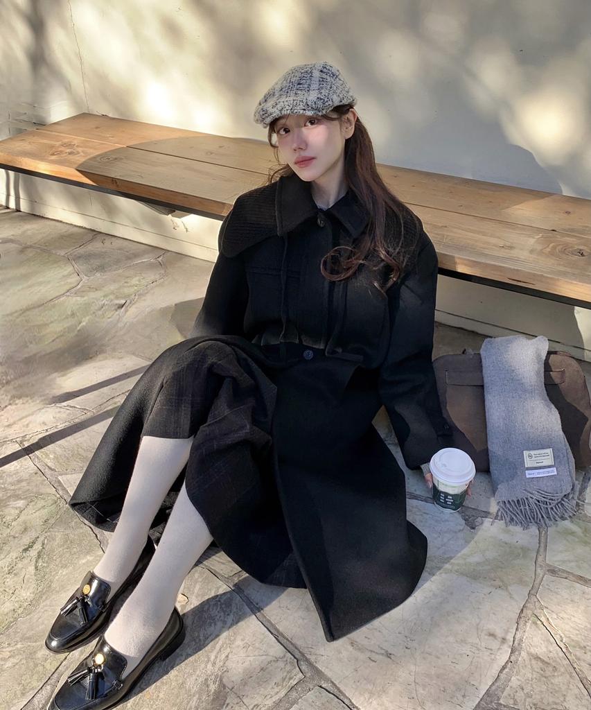 Ahwe Knit Collar Balmacaan Coat_Black