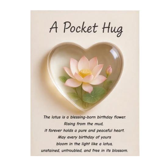 Birth Flower Pocket Hug with Healing Encouragement Poems Birth Flower Clear Heart Keepsake Portable Sentimental