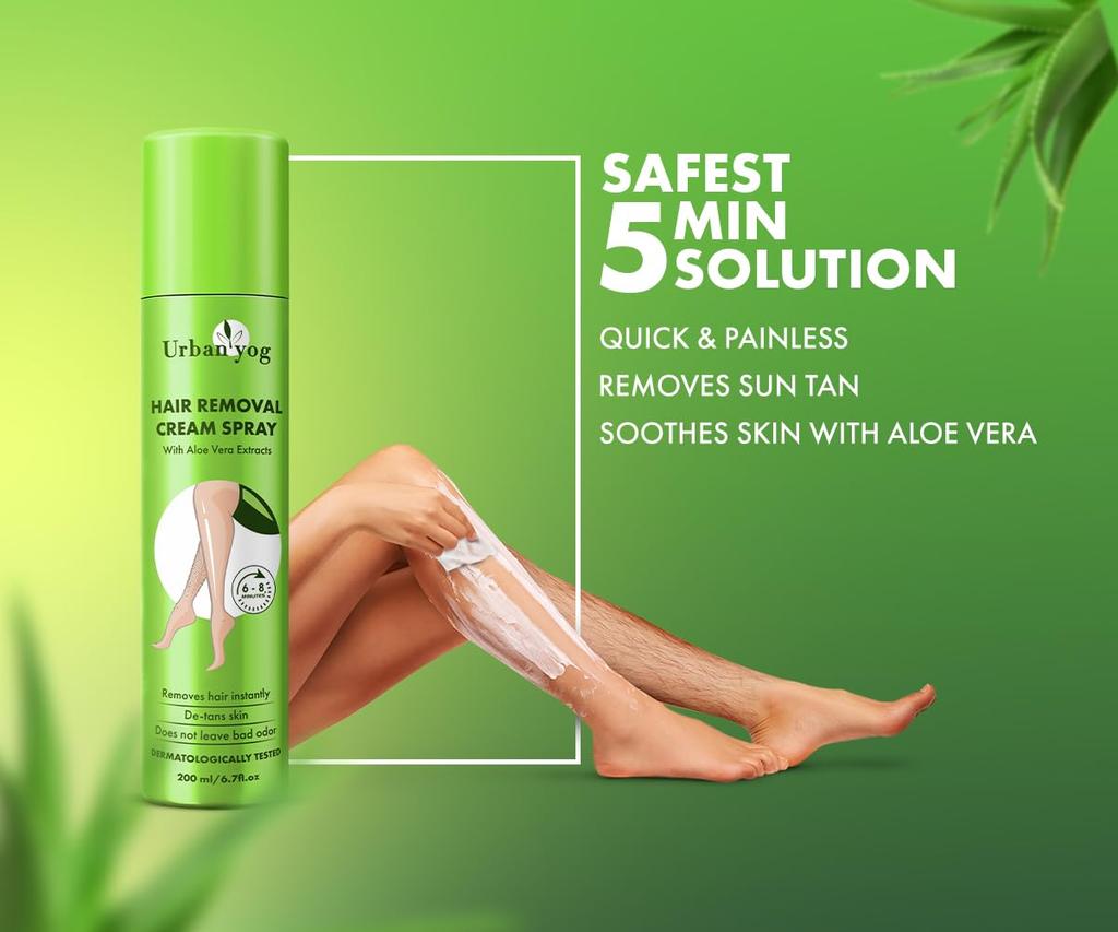 Urban Yog Hair Removal Cream Spray for Women | Painless Body Hair Removal Spray for Legs, Hands, Underarm & Back (200 ML)