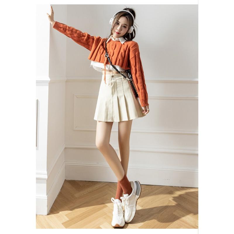 Осенние и зимние женские юбки. Вельветовая плиссированная юбка. Универсальная тонкая юбка. Дизайн-полюбка с надписью. Юбка-суета.