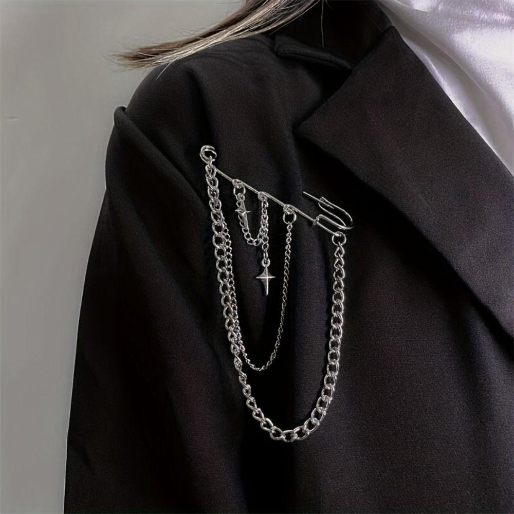 Multi-layer Star Cross Chain Brooch Tassel Pendant Sweater Collar Clip Retro Cardigan Clip Skirt
