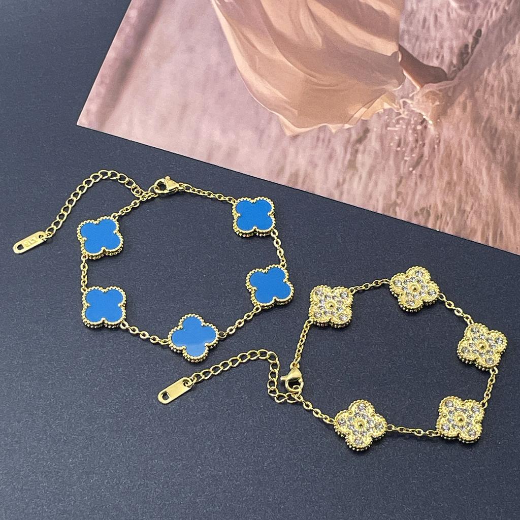 Браслет 15 мм, одна сторона полностью усыпана бриллиантами, другая сторона инкрустирована ракушками, браслет «четырехлистный клевер», вакуумное 18-каратное женское браслет