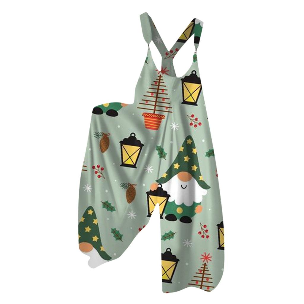 Women's Summer Bib Pants Christmas Printed Vintage Jumpsuit (Non-Adjustable Straps)
