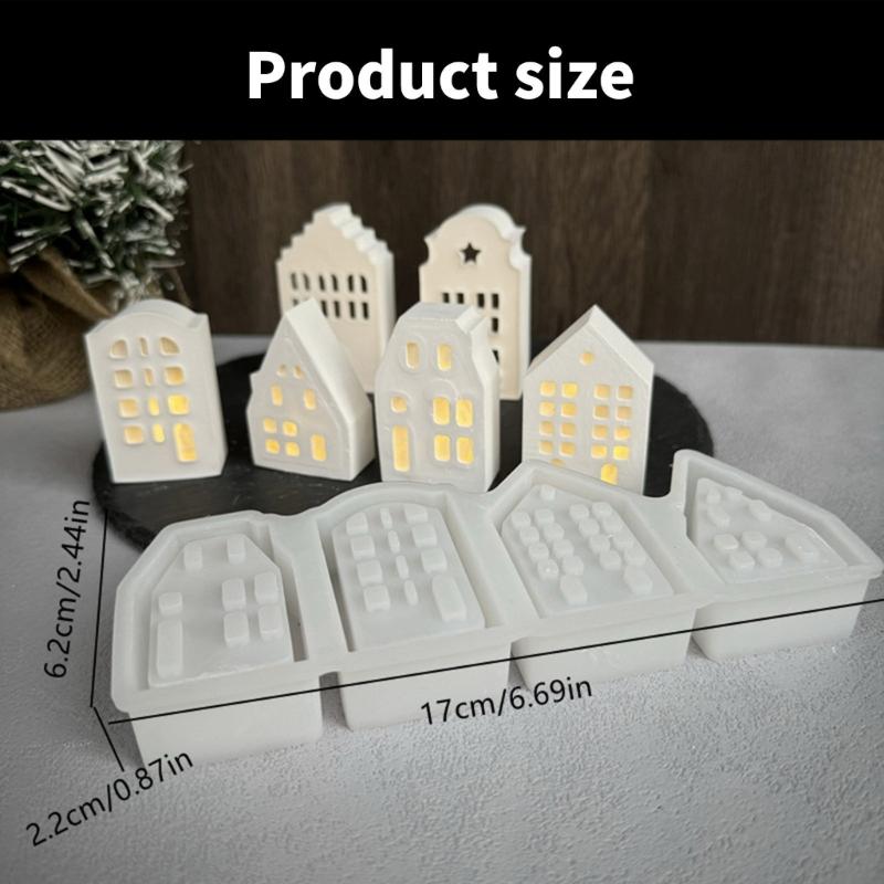 Silicone Atmosphere Decoration Lighting Mold 4 Grid House Shaped Candlestick Mould Gypsum Mould for Atmosphere Light