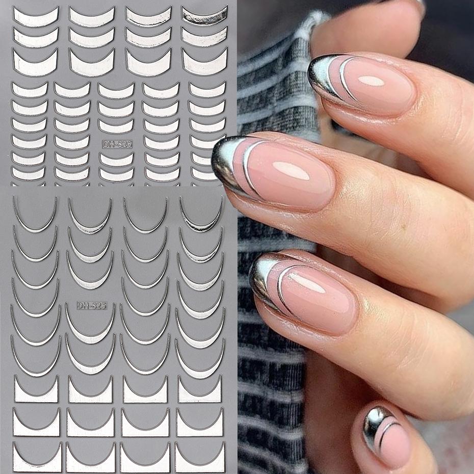 Xiaomi Golden Silver French Line Tips Nail Sticke Gradient Stripe Lines Sliders For Nails Ombre Designs Self-Adhesive Nail Art Decals