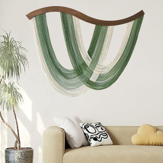 Богемный настенный гобелен ручной работы, градиент от зеленого к белому, тканый хлопок