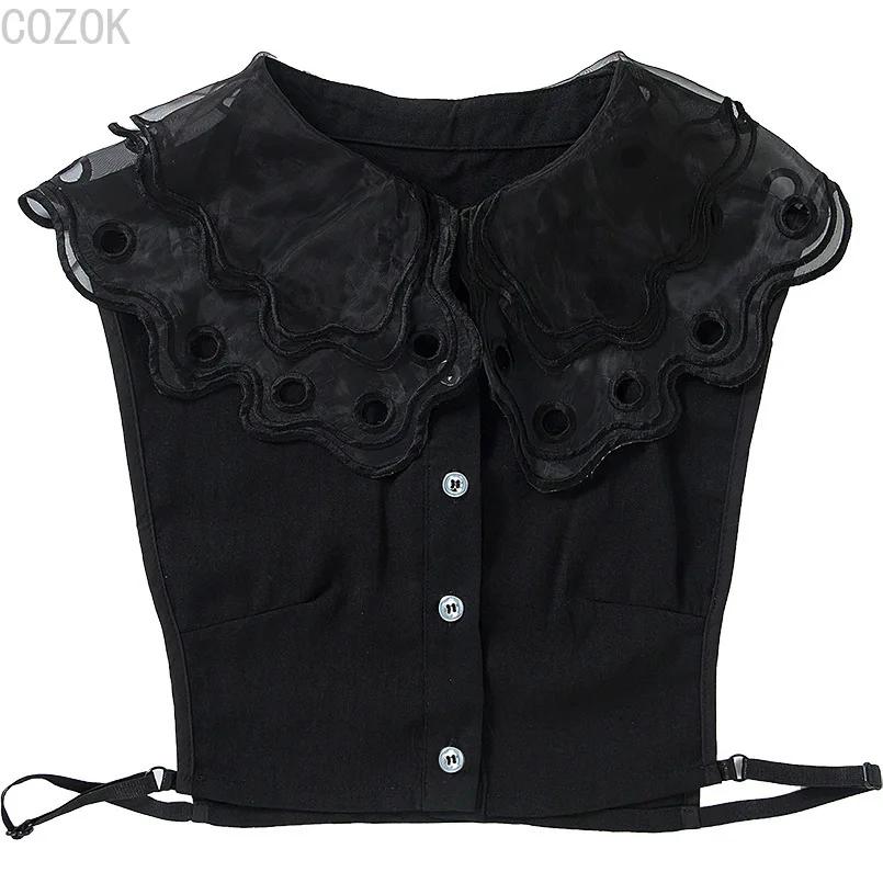 Fashion Women's Embroidery Shirt Fake Collar Removable Mujer Faux Cols White Sweater False Collar Lapel Shirt Blouse Detachable