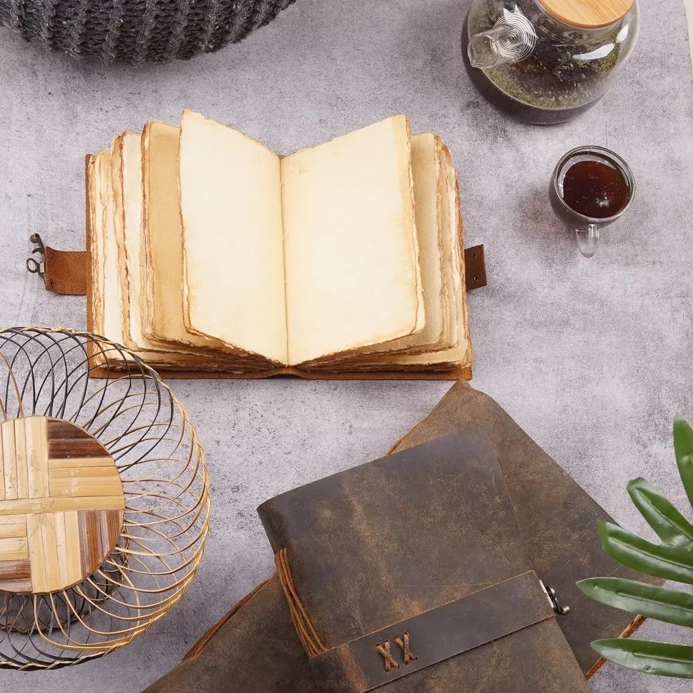 Винтажный журнал ручной работы в кожаном переплете, пустая книга заклинаний теней, антикварные страницы