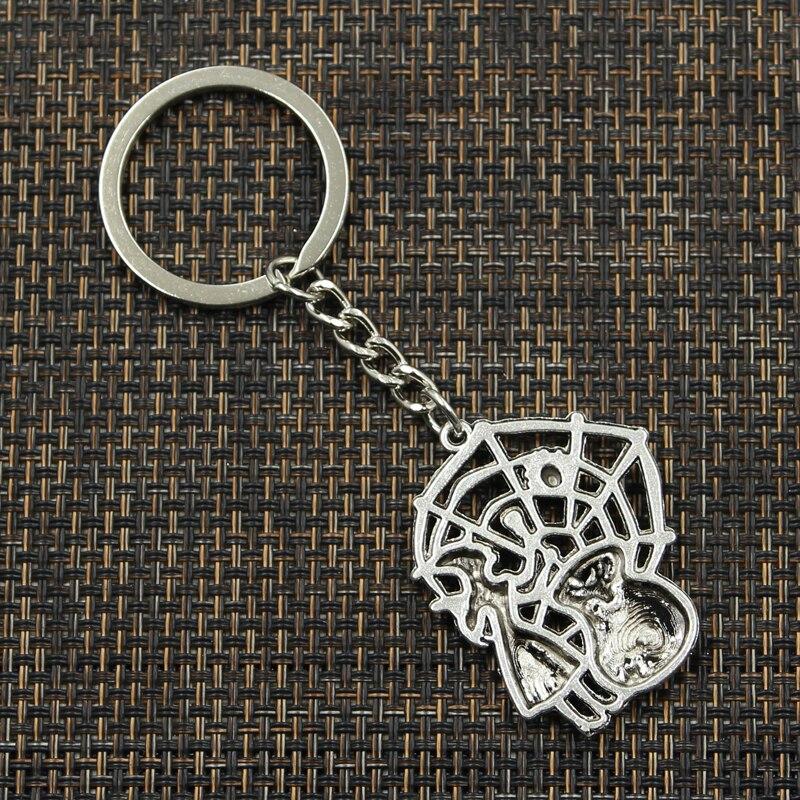 Модный брелок для ключей 30 мм, металлический брелок для ключей, ювелирные изделия, античное серебро, с цветным покрытием, ведьма, переработка наркотиков, паук, 38x30 мм, кулон