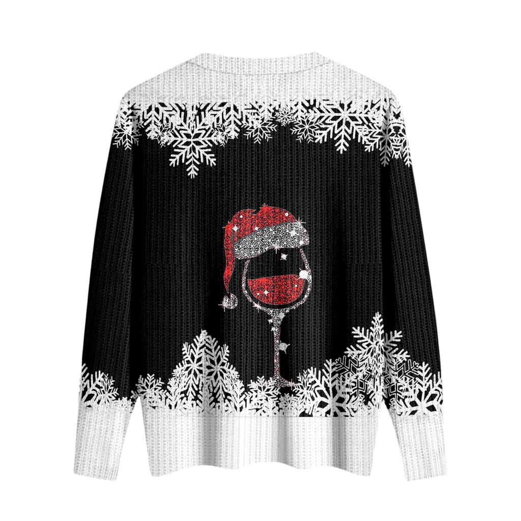Women's Cute Sweatshirt Knitted Fashion Casual V-neck Long-sleeved Cozy Print Top