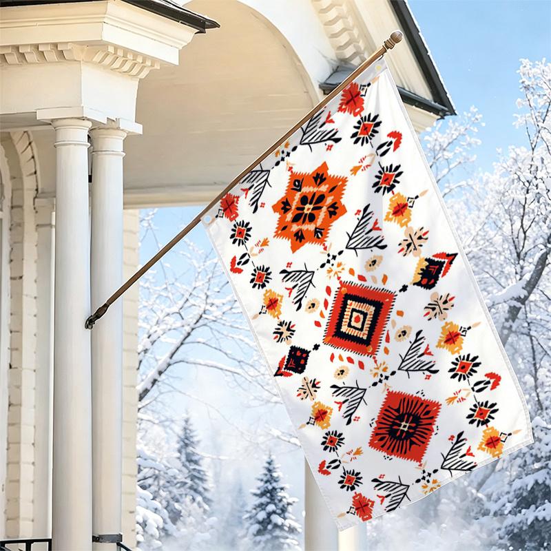 2D Flat, 1pc 2D Flat Decorative Flag, Bohemian Ethnic Style Geometric Totem Pattern Flag, Orange and Black Printed Hanging Flag, Home Wall Background