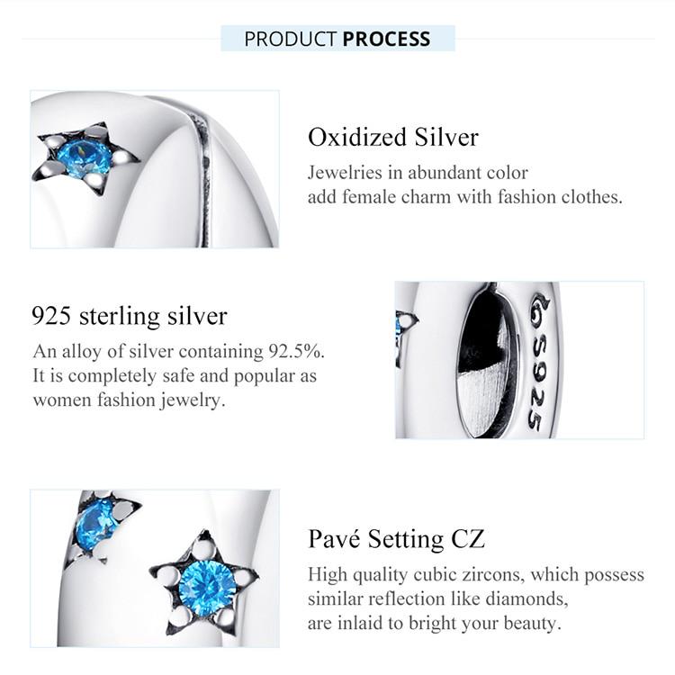 BAMOER Стерлингового Серебра 925 пробы Ocean Blue Star Clip Шарм-пробка подходит для оригинального серебряного браслета ювелирных изделий