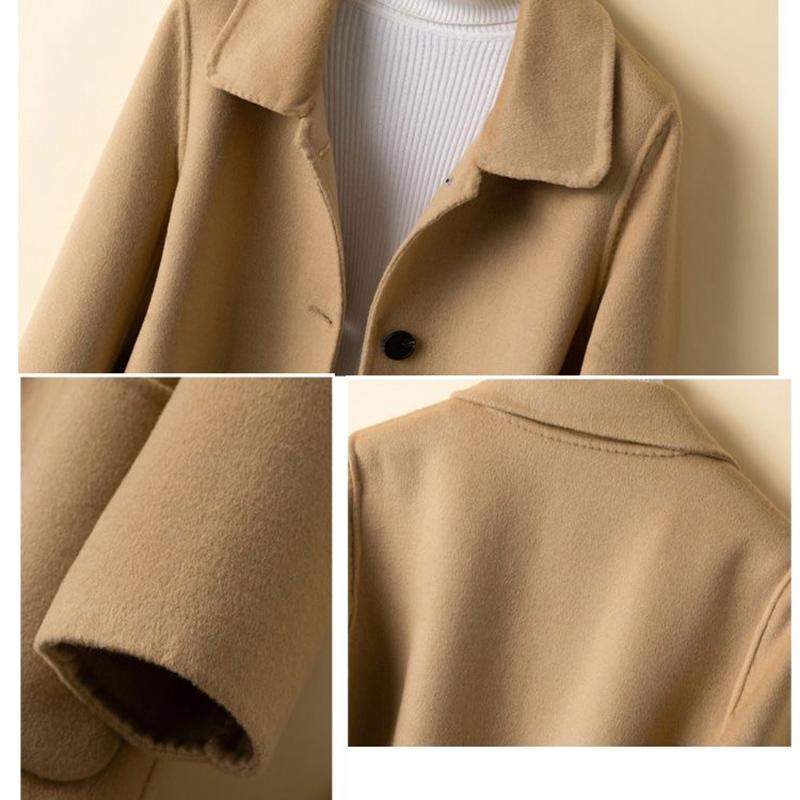 Женские свободные однотонные куртки с лацканами из шерстяных смесей средней длины, элегантная верхняя одежда в стиле ретро