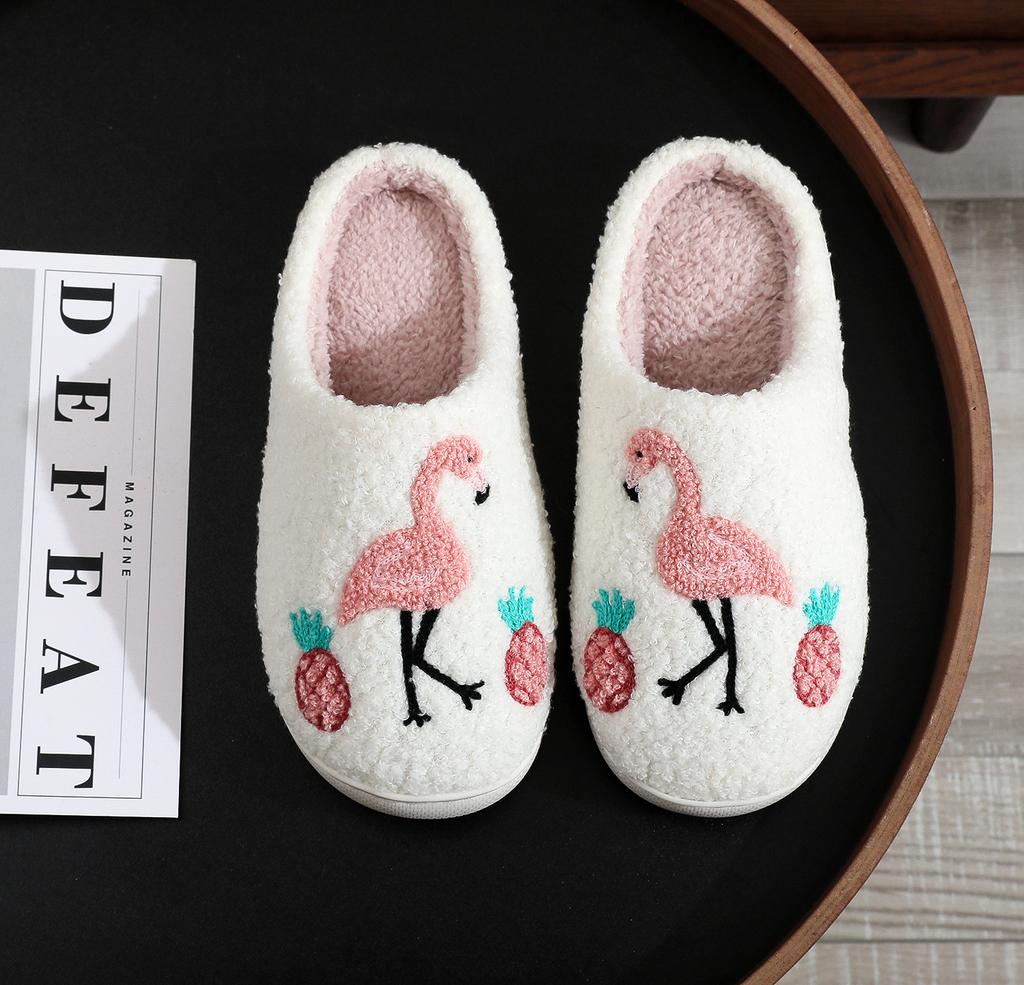 Farmer Ranch Horse Pattern Embroidered Plush Home Thick-Soled Comfortable Furry Slippers Cute Warm Non-Slip Indoor Slippers