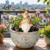 Balcony Entrance Decoration Resin Garden Gnome Figurine Hand Painted Red Cap with Watering Small Tabletop Ornament Can Outdoor Yard Decor for Patio