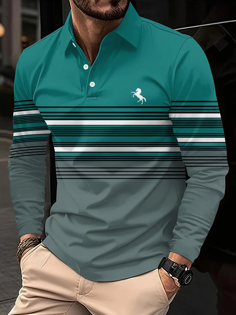 Мужская весенне-осенняя рубашка с длинным рукавом поло мужская деловая повседневная с лацканами полосатый топ поло