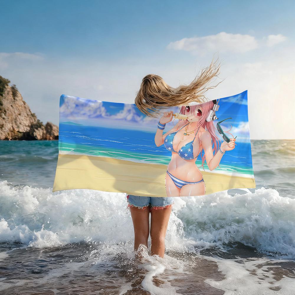 Милое пляжное полотенце Super Sonico Быстросохнущее Подходит для бассейнов, кемпинга, йоги и спортзала