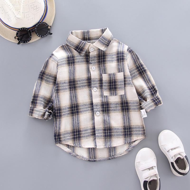 Kids Plaid Long Sleeve Button Down Shirt for Boys and Girls Spring Autumn