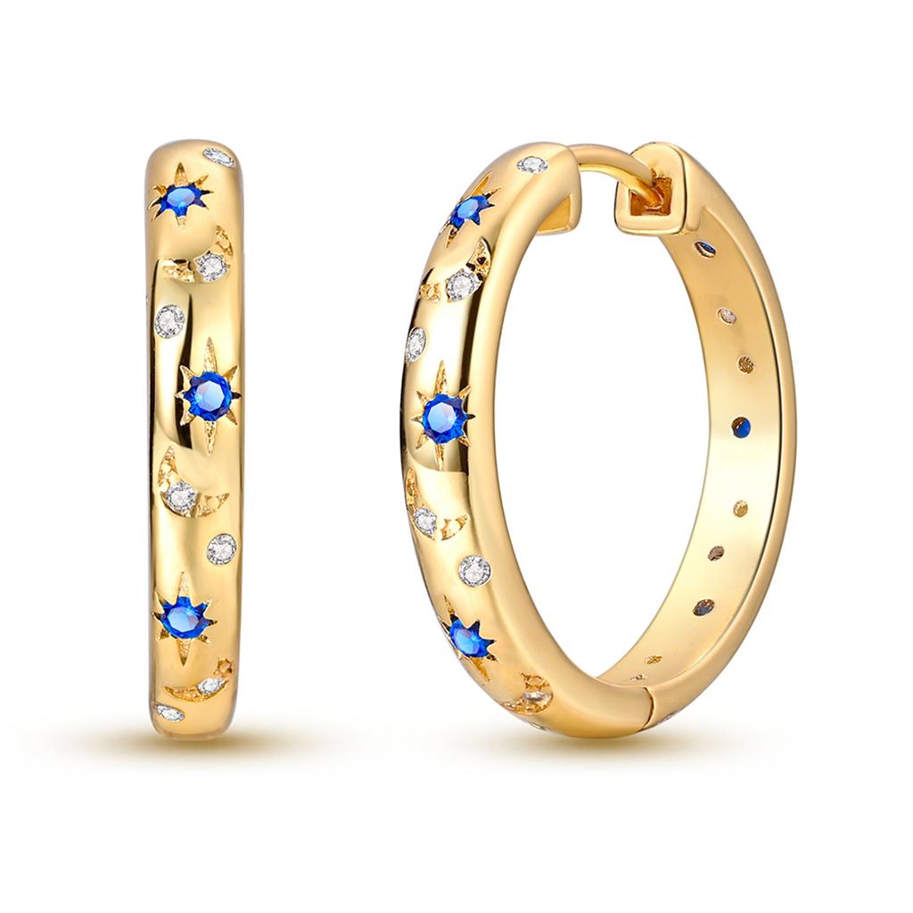 Original 925 Silver Hoop Gold Earring For Woman Heart Star Moon Zircon Pendientes Fashion Jewelry
