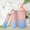 2 Liter Large Capacity Outdoor Frosted Gradient Sports Water Bottle Travel Fitness Water Cup with Scale Convenient Straw Cup