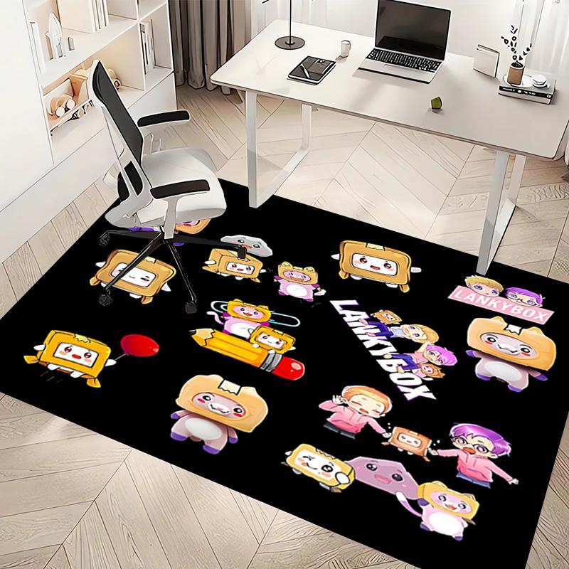 1pc Lankybox Foxy and Rocky Print Area Rug - Soft, Washable Non-Slip Indoor Mat, Living Room, Home Office Decorative Rug,Office Decorative