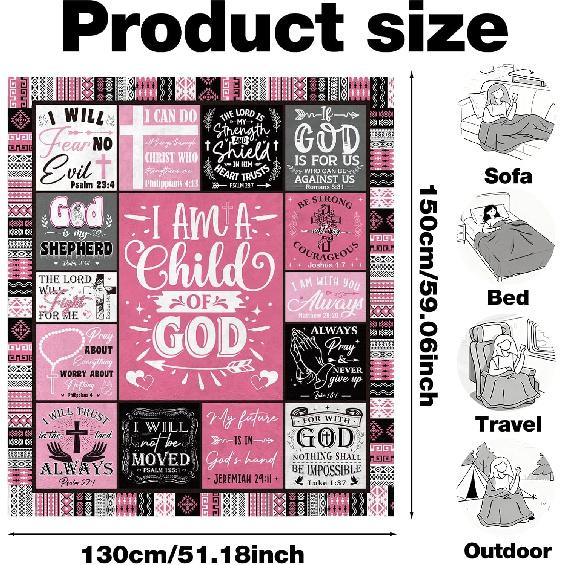 Christian Gifts for Women, I Am a Child of God Throw Blanket, pirational Religious Birthday Catholic Spiritual Baptism Confirmation Gifts for Girls