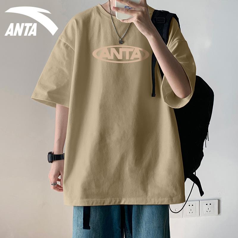 Anta Lifestyle Series Khaki Unisex Loose Short Sleeve T-Shirt with ANTA Logo Print 972428106-6