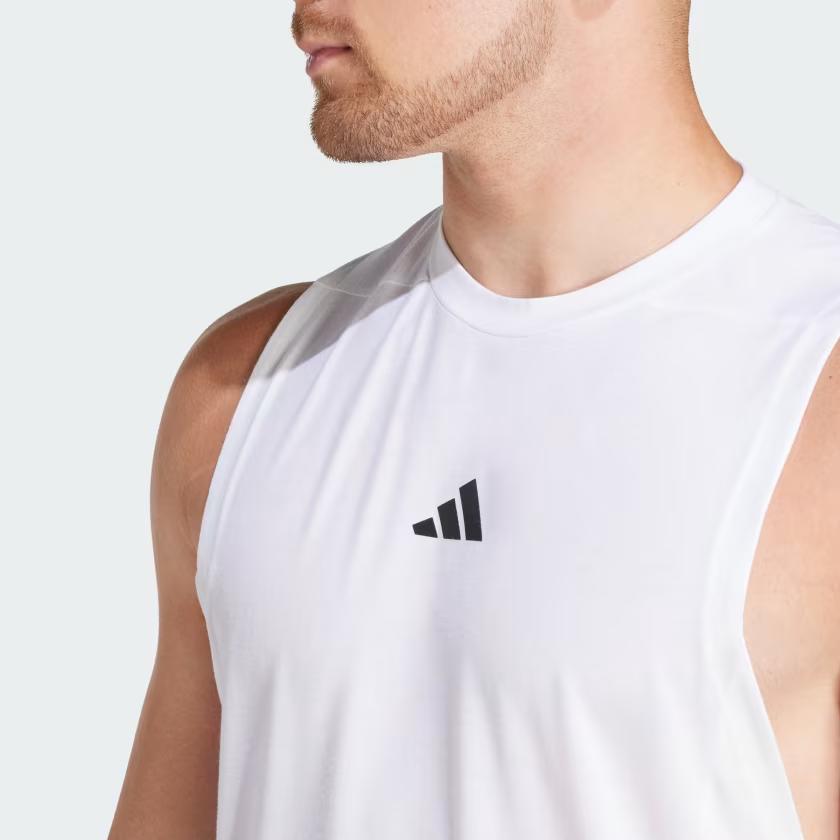 adidas Однотонная уличная повседневная спортивная майка с круглым вырезом, влагоотводящая, для тренировок и фитнеса, мужская, белая IS3795
