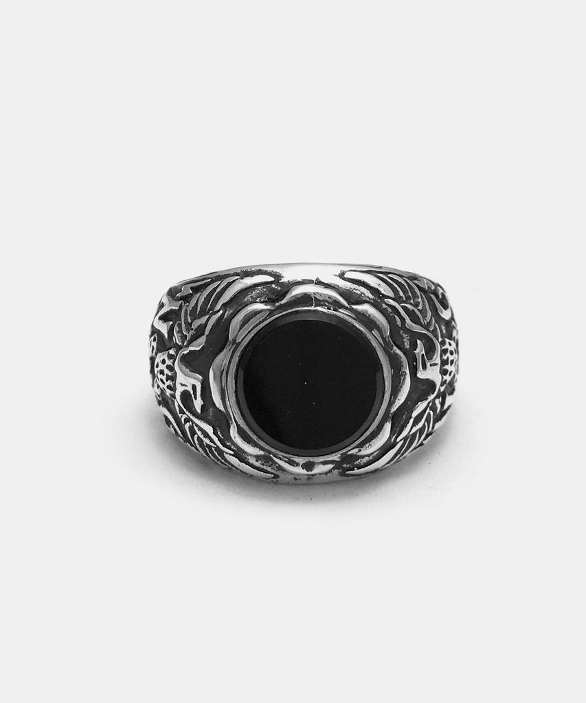 Sheen666 Onyx Eagle Crest Silver Ring (Type A)