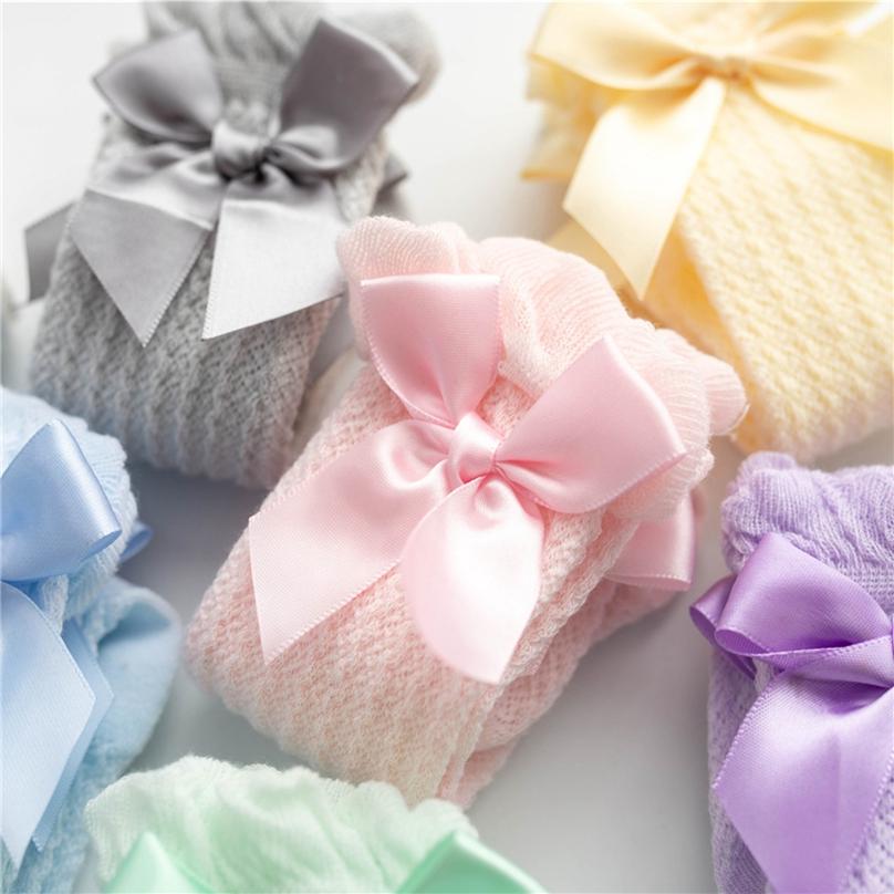 Breathable for Toddlers Girl's Knee High Socks Soft with Bowknot Comfy Princess Ruffle Cotton Solid Color Socks