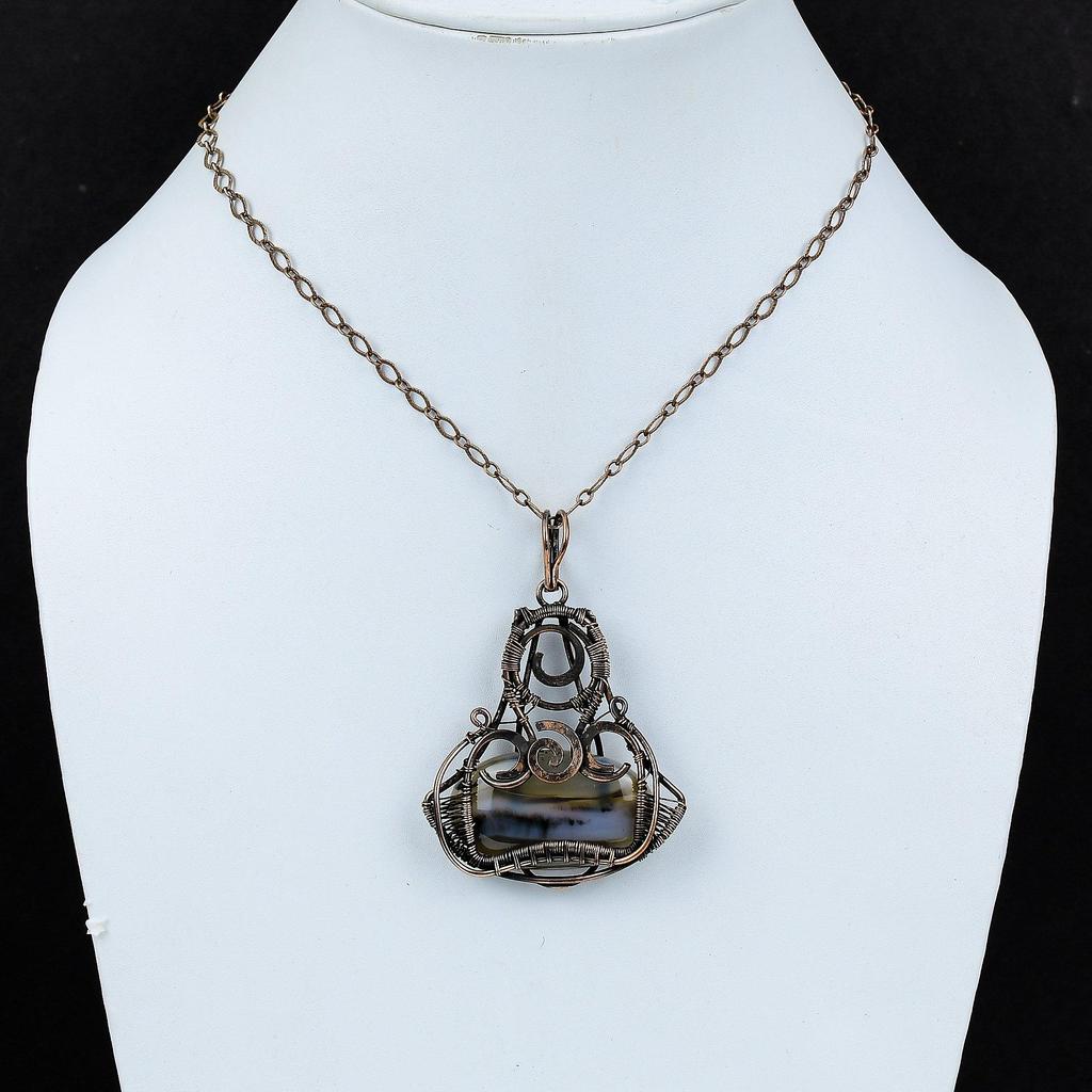 Подвеска из агата Монтана, подвеска из медной проволоки, достойное ювелирное изделие, подвеска из драгоценного камня, медное украшение ручной работы, подвеска в этническом стиле, подарок для него