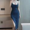 New Slim European & American Backless Midi Dress with Slit for Women