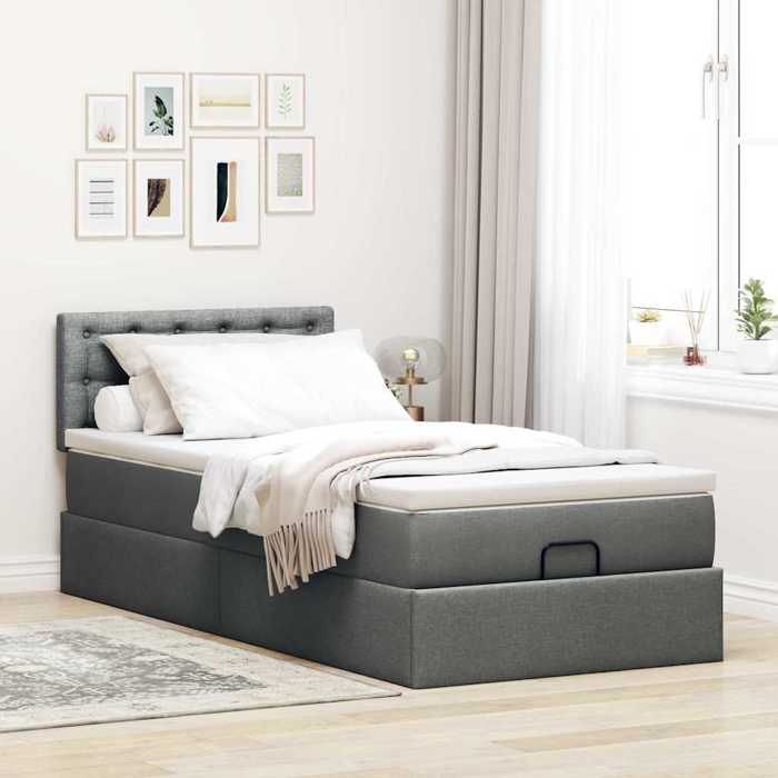 VidaXL Ottoman Bed Frame with Mattress Dark Grey 90x190 Cm Fabric 3311588