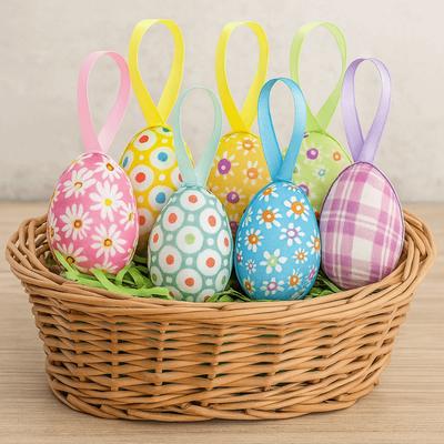 24 шт. Многоцветные Пасхальные Яйца Украшения DIY Поделки Милые Пенопластовые Пасхальные Яйца Ручная Работа Подвесные Шнурки Подвесные Украшения Домашние Украшения