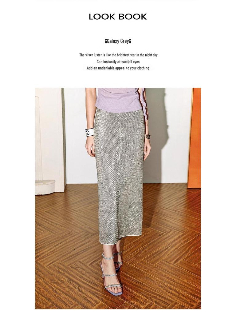 Черная юбка А-силуэта из бархата с пайетками - Женская коллекция Осень/Зима 2025