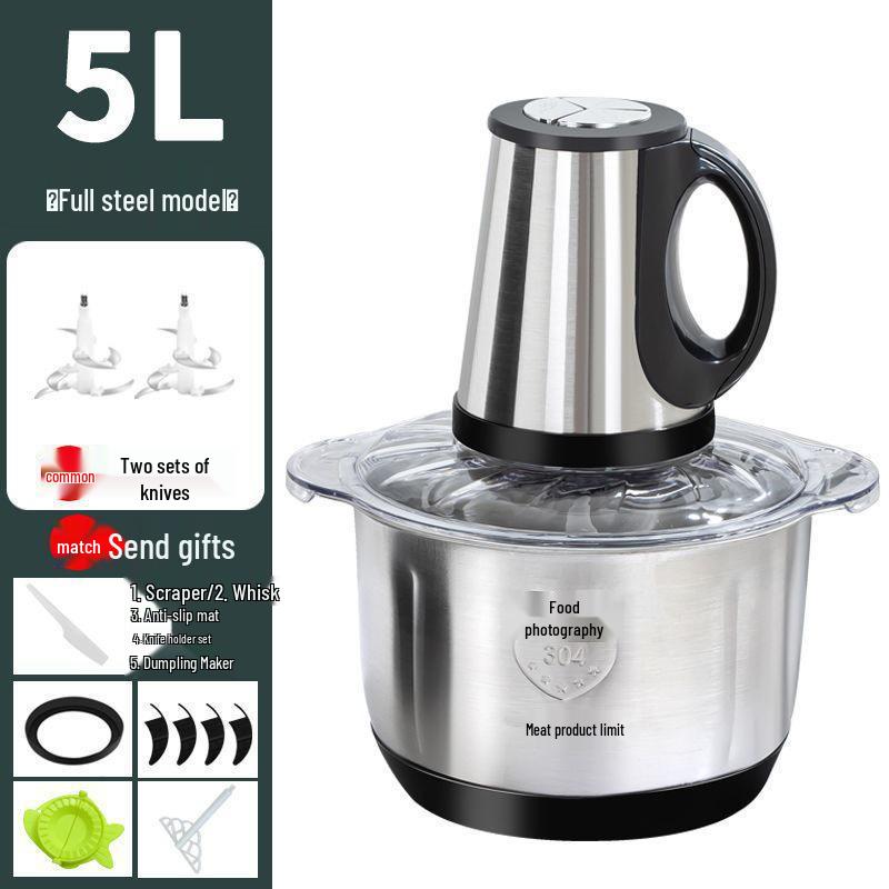 Electric Meat Grinder & Food Processor - Dough Mixer, Blender, Dumpling Filler, Chili Powder Maker