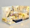 Moin Moin Dollhouse Miniature Handmade Kit Set Modern Model Room Style Interior Stylish Two-storyLED Light + Acrylic Case Includedcastello